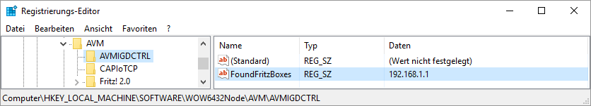 Registry Editor: IP-Adresse der FRITZ!Box angeben